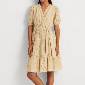 Ralph Lauren Eyelet Cotton Voile Dress in Tan